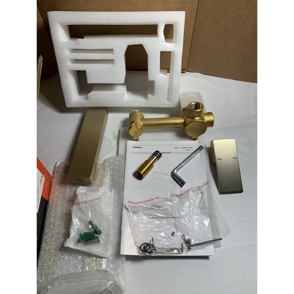 Sumerain Wall Mount Bathroom Waterfall Faucet Sink Single Handle - Brushed Gold - Picture 9 of 12